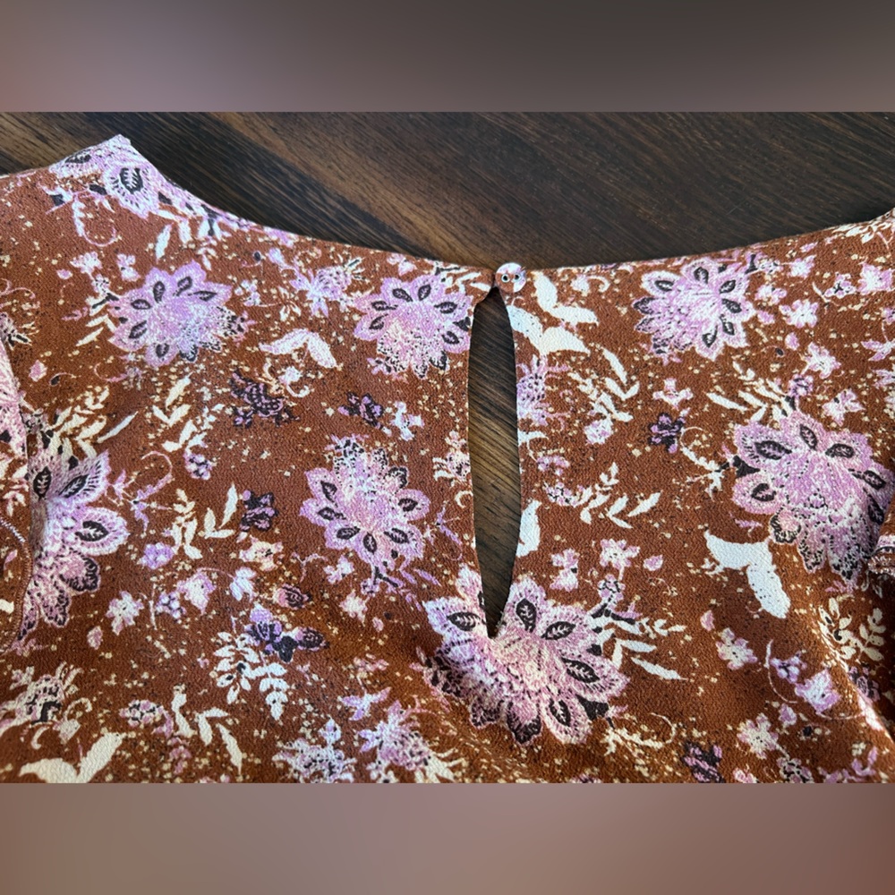 Free People Lux Floral Jumpsuit Women’s S Ruffle Drawstring Brown Pink Crop Leg - Picture 7 of 16
